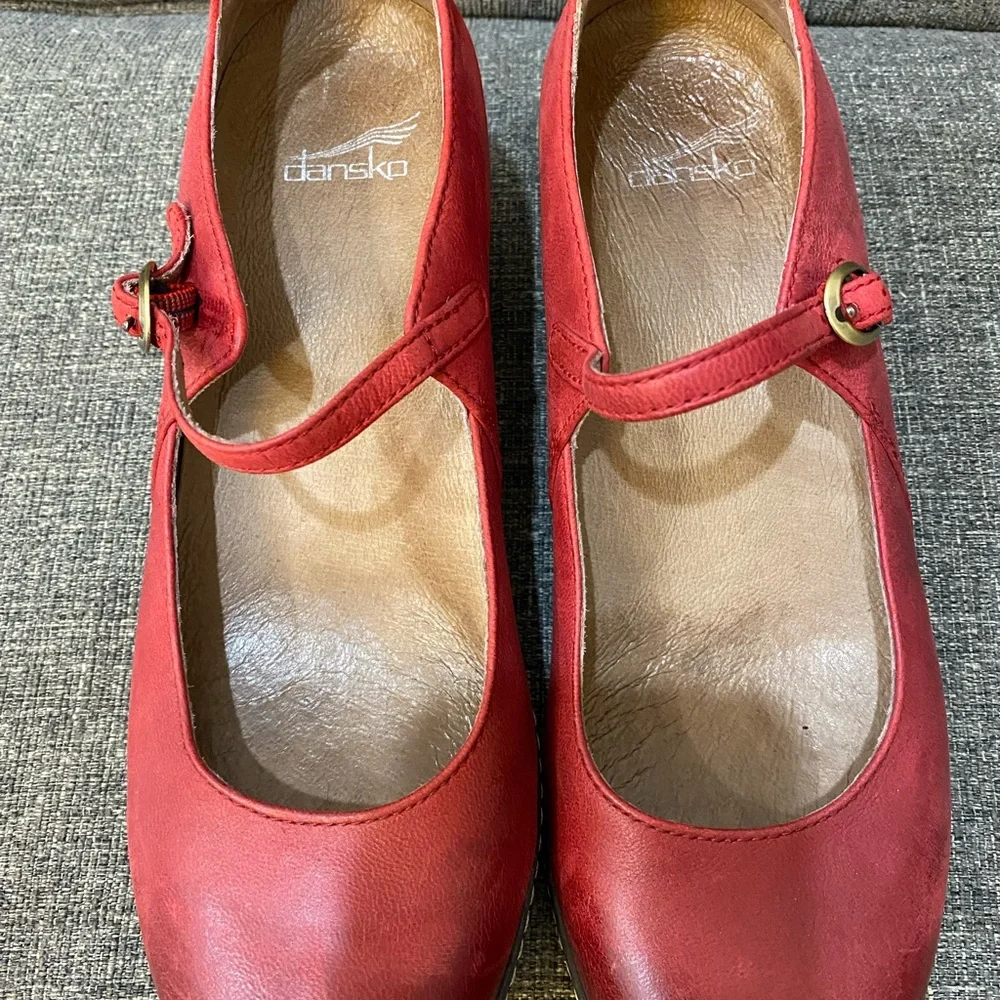 Dansko Red Leather Mary Jane Wedges